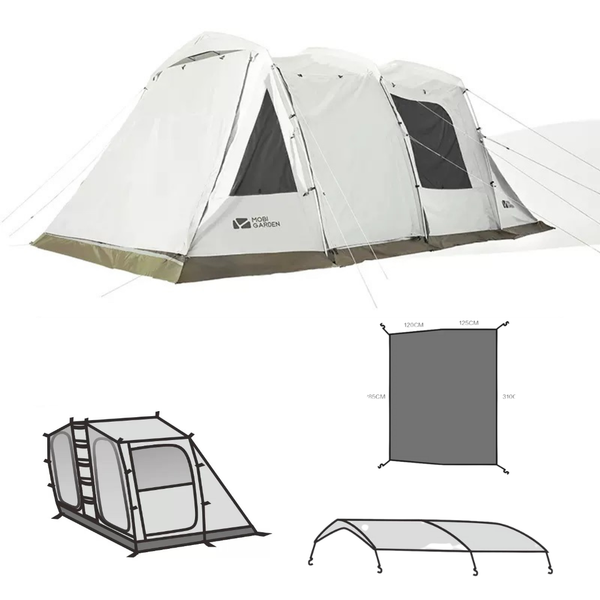 MOBI GARDEN 攬盛3桿 150D牛津布 預彎結構-梯形隧道帳 - 帳篷+地墊＋頂棚+內帳