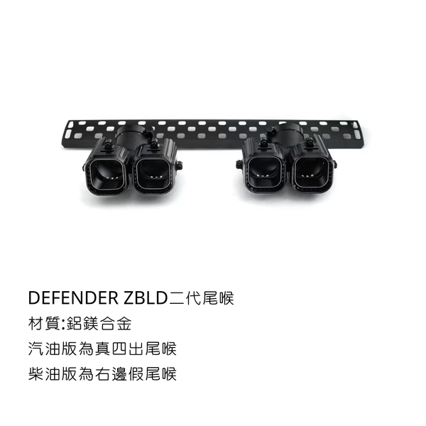 ZBLD defender 排氣管尾喉+飾板 - 汽油版本 / 二代尾喉 / 亮光黑