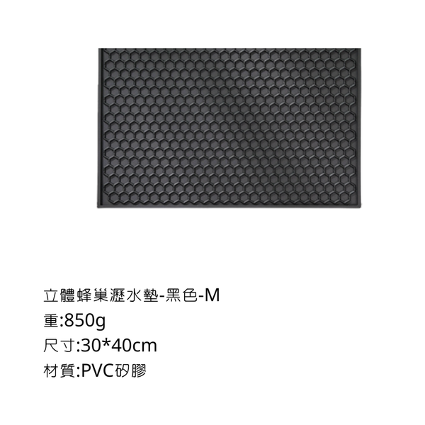 Bincoo 瀝水墊-素色蜂巢款 - 新款立體蜂巢-黑色 / M(30*40cm)
