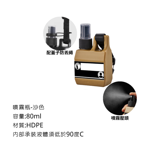 campingflying 軍風多功能噴霧瓶 可裝防蚊液 酒精 - 沙色 / 噴霧瓶