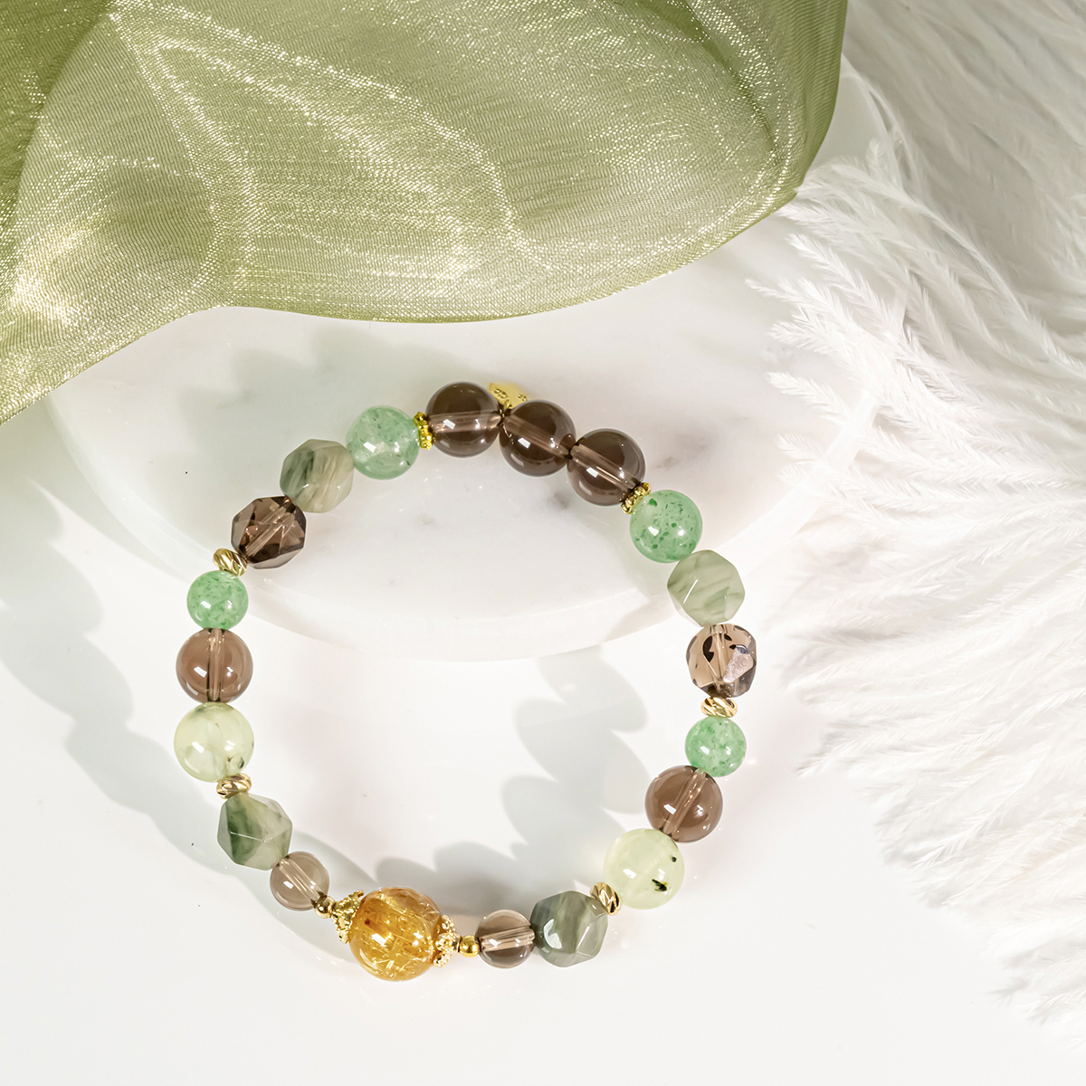 元素星座．土峙 | 1A鈦晶(金)/茶晶/葡萄石/綠閃石/綠草莓