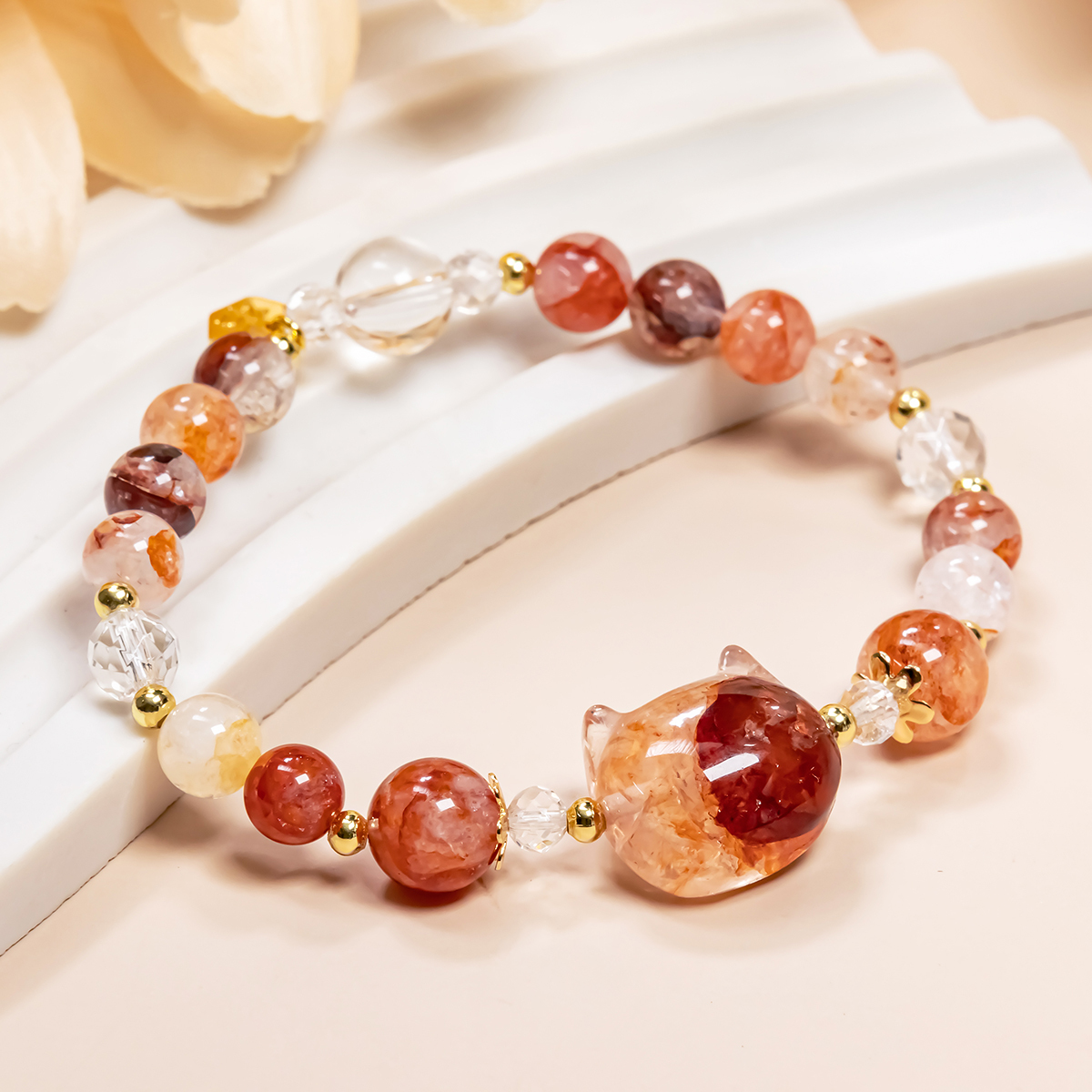 花貓 | 膠花貓頭/白水晶